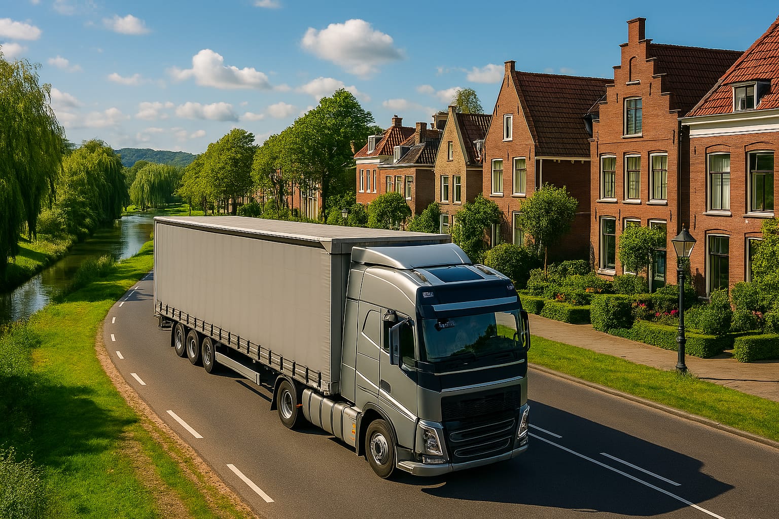 tırda hayat blog sitesi için hollanda sokaklarında seyir halinde giri volvo marka tır görseli